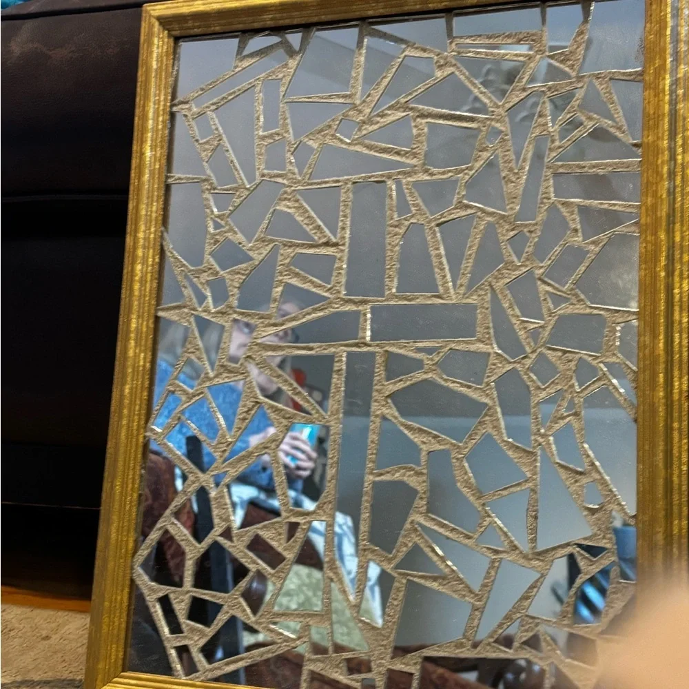 Gold Framed Cross Mosaic Mirror Wall Decor